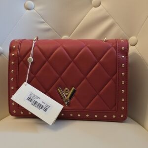 Valentino Orlandi Red and Gold Quilted Clutch with Studded Accents